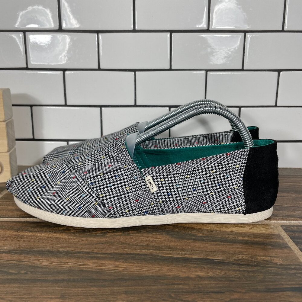 Toms Classic Shoes Womens Sz 9.5 Black Dot Glen Plaid Lightweight Slip On Flats